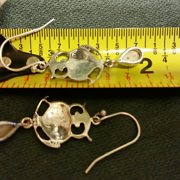 .925 Silver Owl with Pearl Dangle Hook Earrings - Picture 5 of 8